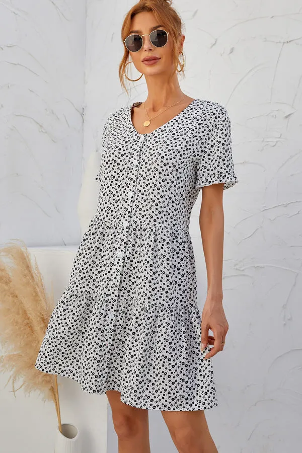 Beachsissi Dresses Women Floral Print Ruffled Short Sleeve Casual Dress White Beachsissi Dresses Women Floral Print Ruffled Short Sleeve Casual Dress White