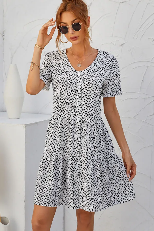 Beachsissi Dresses Women Floral Print Ruffled Short Sleeve Casual Dress White Beachsissi Dresses Women Floral Print Ruffled Short Sleeve Casual Dress White