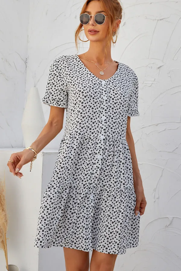 Beachsissi Dresses Women Floral Print Ruffled Short Sleeve Casual Dress White Beachsissi Dresses Women Floral Print Ruffled Short Sleeve Casual Dress White