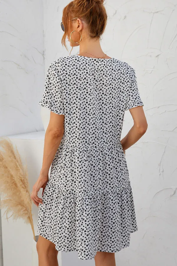 Beachsissi Dresses Women Floral Print Ruffled Short Sleeve Casual Dress White Beachsissi Dresses Women Floral Print Ruffled Short Sleeve Casual Dress White