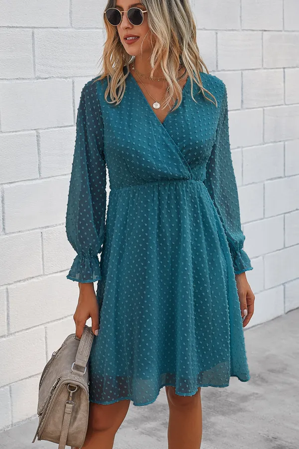 Beachsissi Dresses Women Lantern Sleeve V Neck Elastic Waist Midi Dress Blue Beachsissi Dresses Women Lantern Sleeve V Neck Elastic Waist Midi Dress Blue