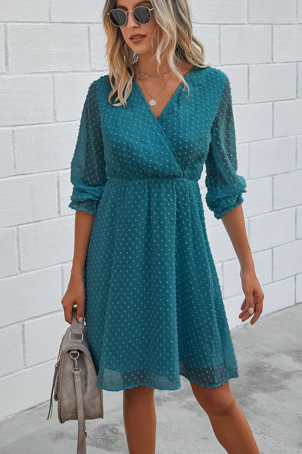 Beachsissi Dresses Women Lantern Sleeve V Neck Elastic Waist Midi Dress Blue Beachsissi Dresses Women Lantern Sleeve V Neck Elastic Waist Midi Dress Blue