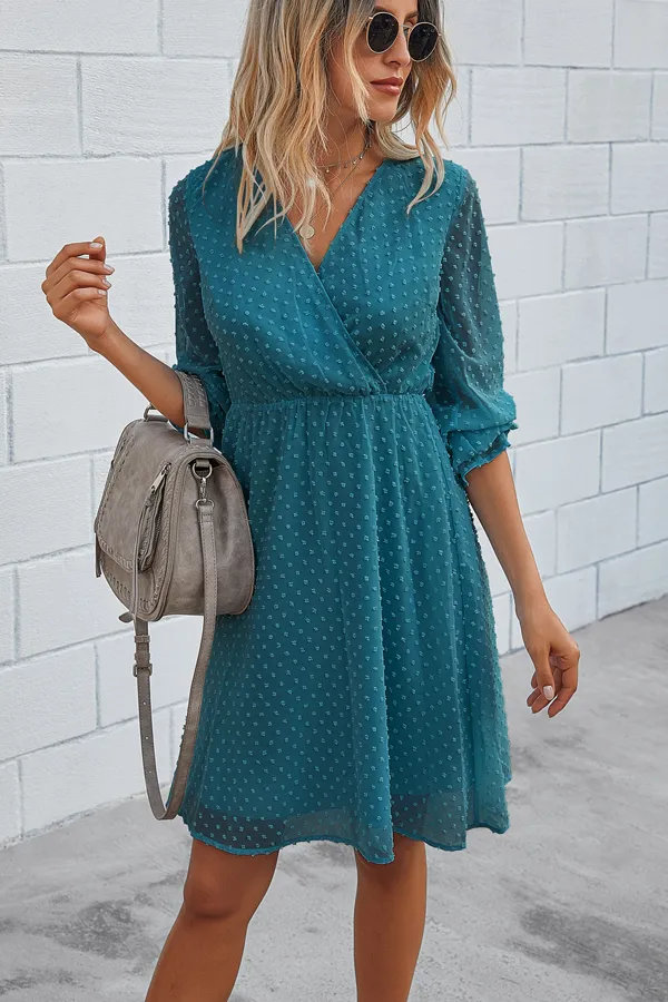 Beachsissi Dresses Women Lantern Sleeve V Neck Elastic Waist Midi Dress Blue Beachsissi Dresses Women Lantern Sleeve V Neck Elastic Waist Midi Dress Blue