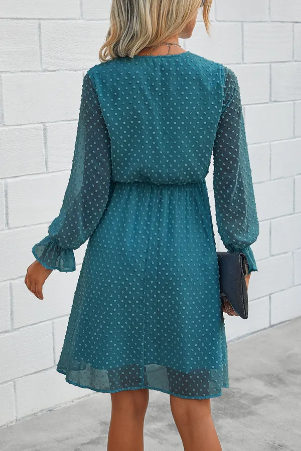 Beachsissi Dresses Women Lantern Sleeve V Neck Elastic Waist Midi Dress Blue Beachsissi Dresses Women Lantern Sleeve V Neck Elastic Waist Midi Dress Blue