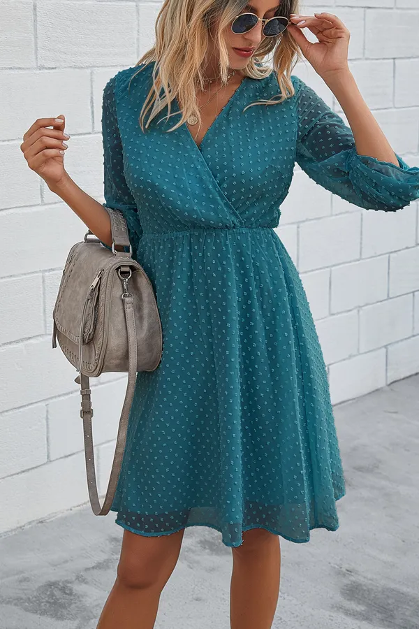 Beachsissi Dresses Women Lantern Sleeve V Neck Elastic Waist Midi Dress Blue Beachsissi Dresses Women Lantern Sleeve V Neck Elastic Waist Midi Dress Blue