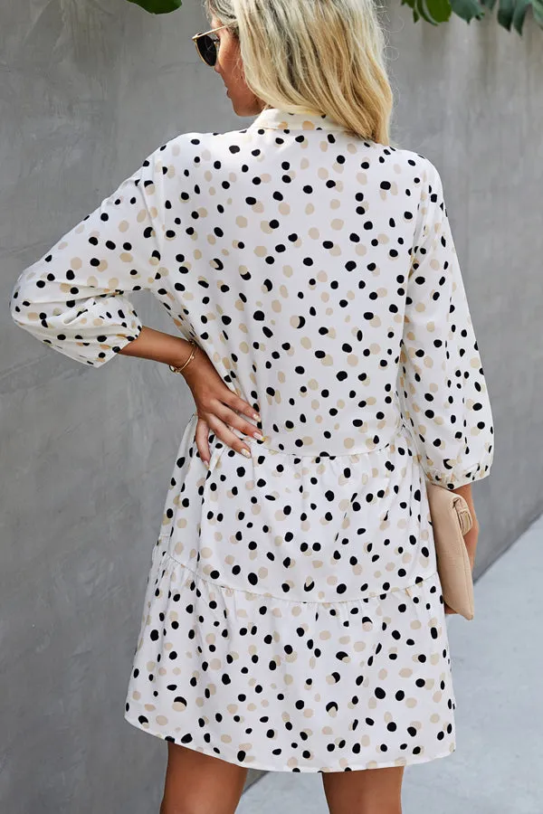 Beachsissi Dresses Women Polka Dot Print V Neck Button Casual Dress White