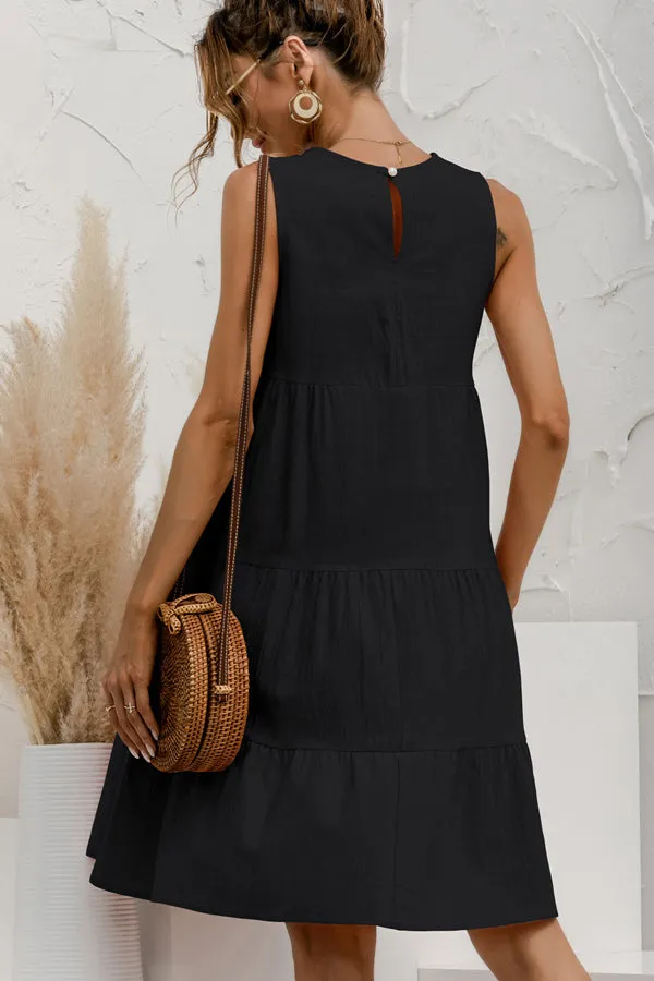 Beachsissi Dresses Women Round Neck Ruched Sleeveless Mini Dress Black