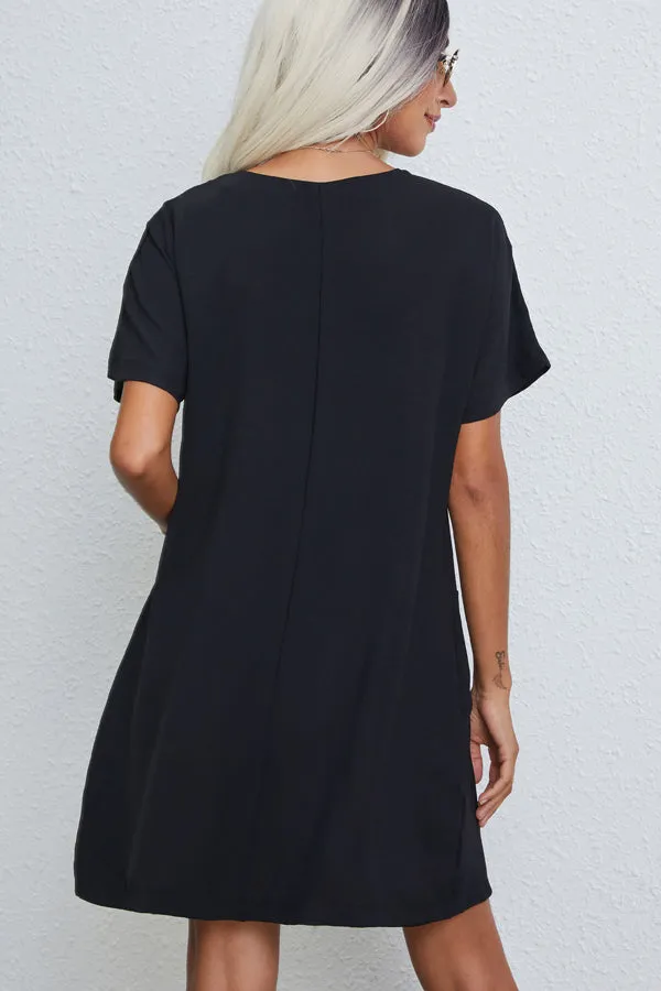 Beachsissi Dresses Women Round Neck Solid Color Casual Dresses With Pockets Black Beachsissi Dresses Women Round Neck Solid Color Casual Dresses With Pockets Black