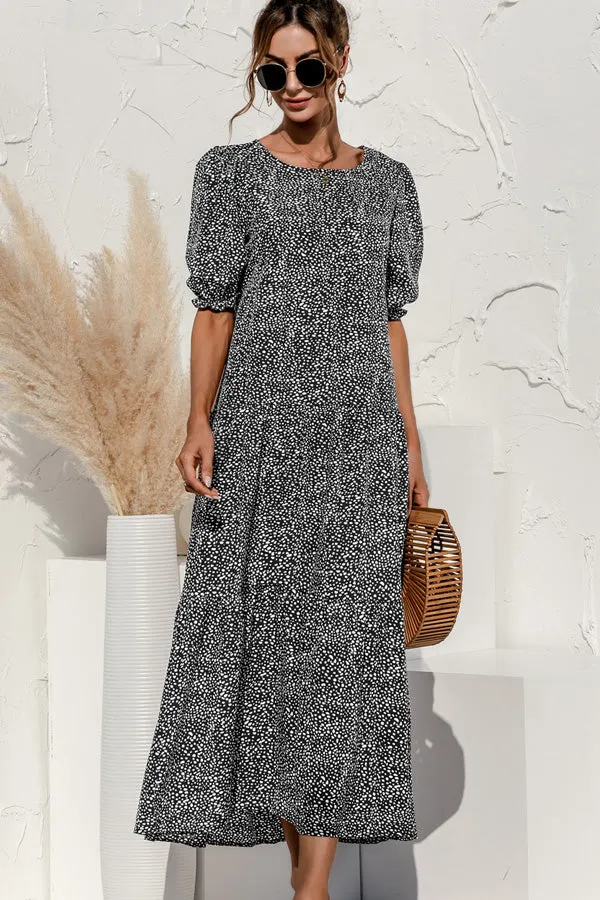 Beachsissi Dresses Women Short Sleeve Casual O Neck Maxi Dress Black