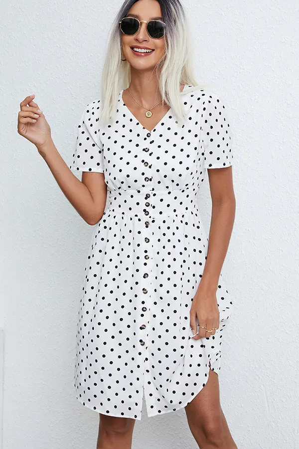 Beachsissi Dresses Women Short Sleeve Dot Print Casual Dress White