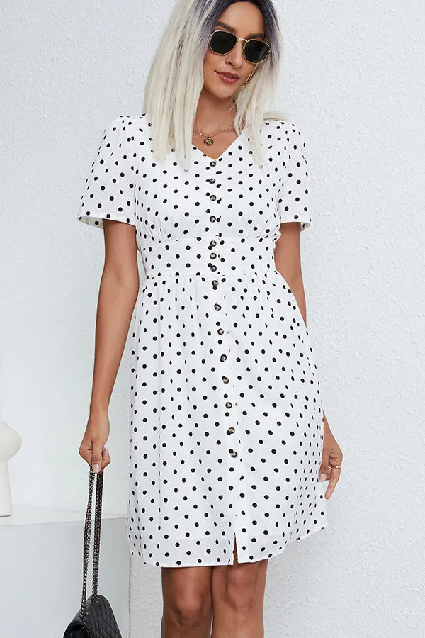 Beachsissi Dresses Women Short Sleeve Dot Print Casual Dress White