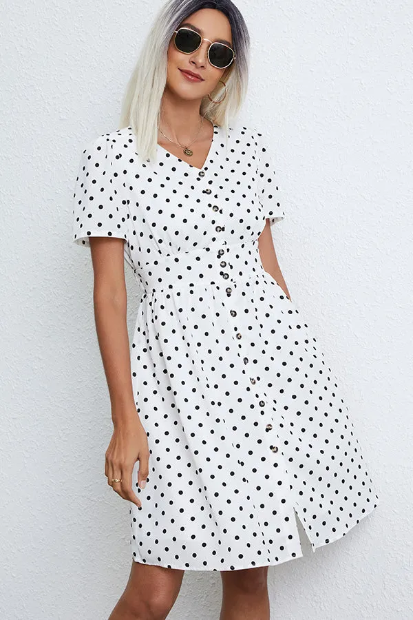 Beachsissi Dresses Women Short Sleeve Dot Print Casual Dress White