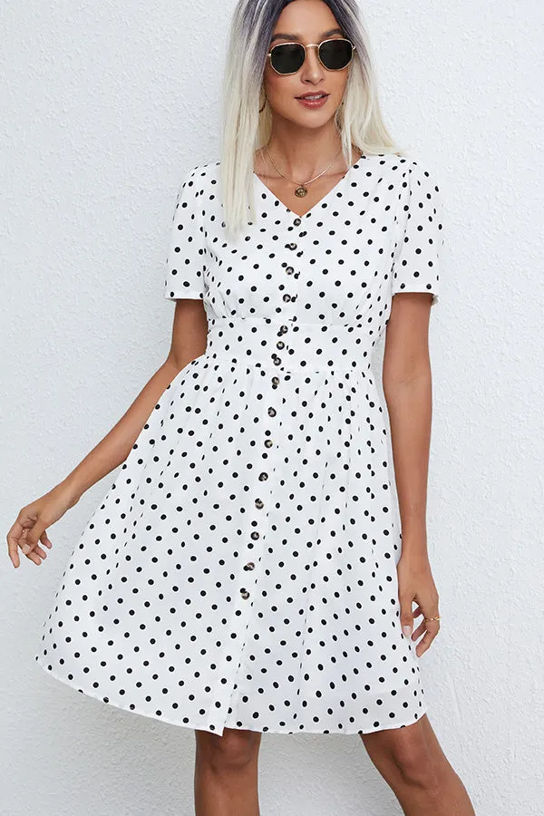 Beachsissi Dresses Women Short Sleeve Dot Print Casual Dress White