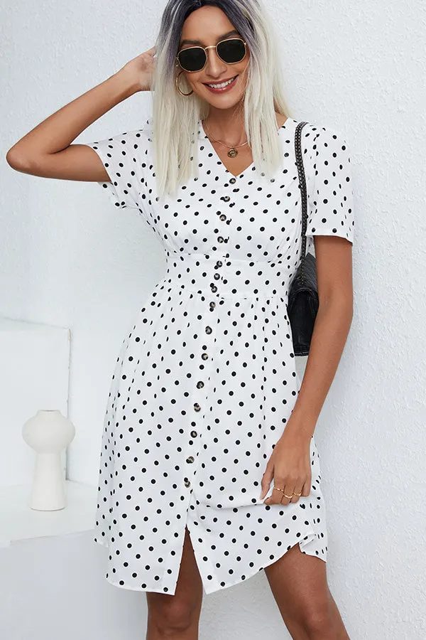 Beachsissi Dresses Women Short Sleeve Dot Print Casual Dress White