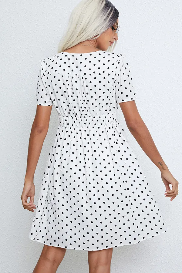 Beachsissi Dresses Women Short Sleeve Dot Print Casual Dress White
