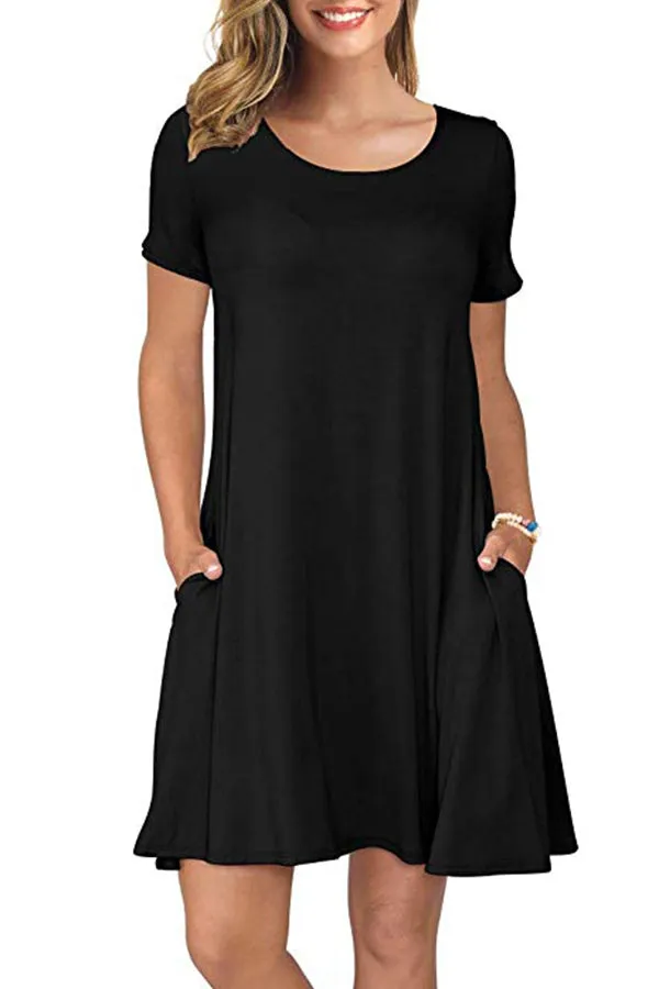 Beachsissi Dresses Women Solid Color Casual T Shirt Dresses With Pockets Black Beachsissi Dresses Women Solid Color Casual T Shirt Dresses With Pockets Black
