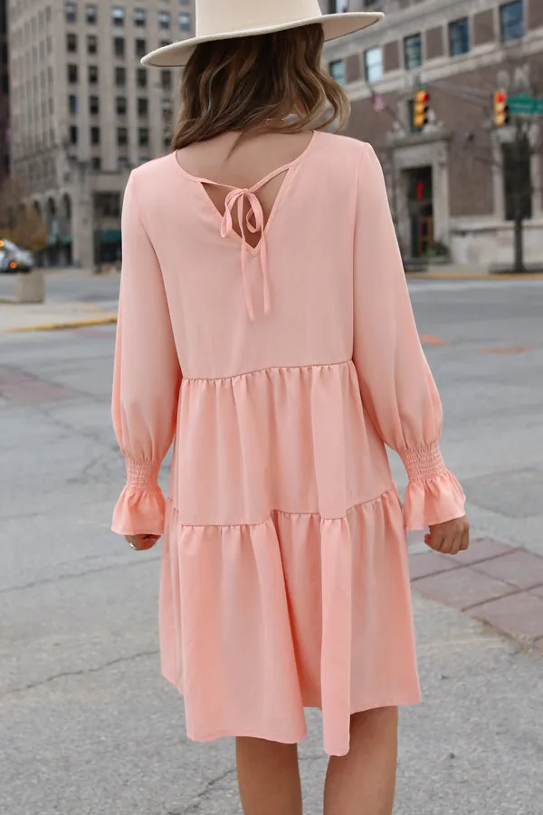 Beachsissi Dresses Women Solid Color Flared Sleeves Loose Dress Pink