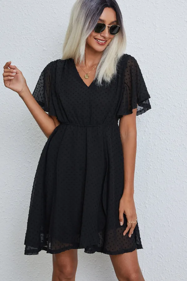 Beachsissi Dresses Women Solid Color V Neck Casual Mini Dress Black