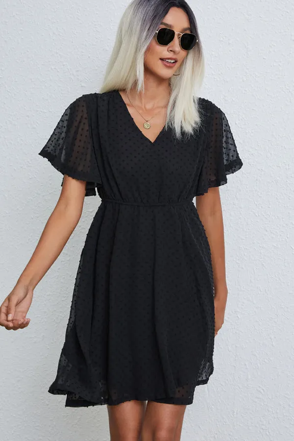 Beachsissi Dresses Women Solid Color V Neck Casual Mini Dress Black