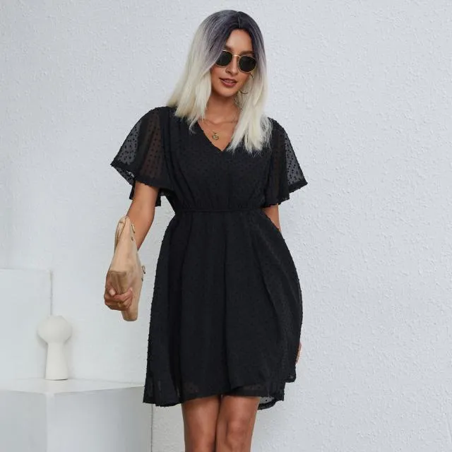 Beachsissi Dresses Women Solid Color V Neck Casual Mini Dress Black