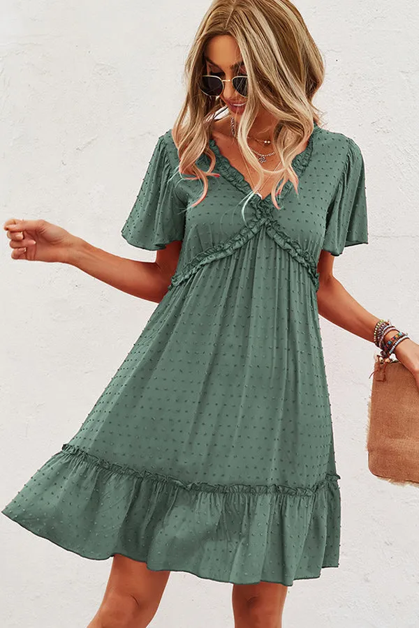 Beachsissi Dresses Women Solid Color V Neck High Waist Casual Dress Green