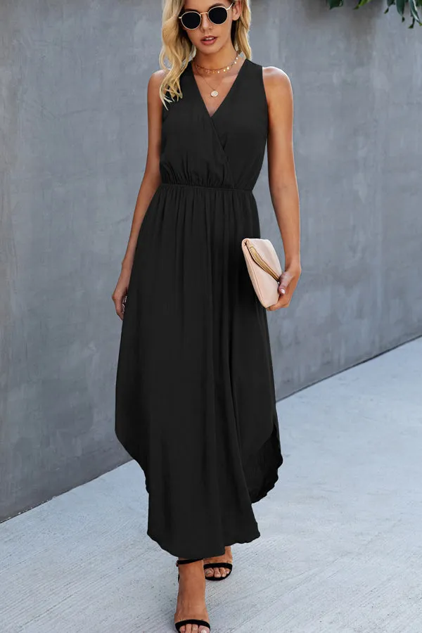 Beachsissi Dresses Women Solid Color V Neck Sleeveless Dress Black