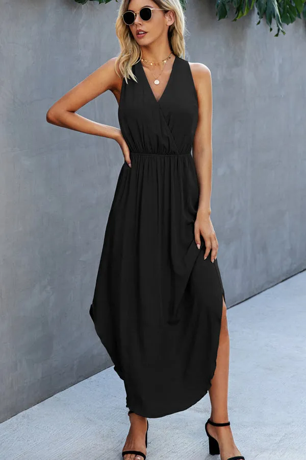 Beachsissi Dresses Women Solid Color V Neck Sleeveless Dress Black