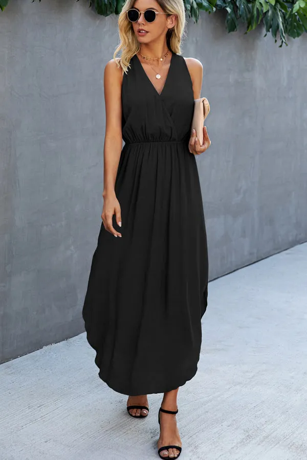 Beachsissi Dresses Women Solid Color V Neck Sleeveless Dress Black