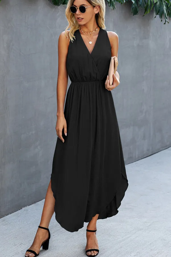 Beachsissi Dresses Women Solid Color V Neck Sleeveless Dress Black