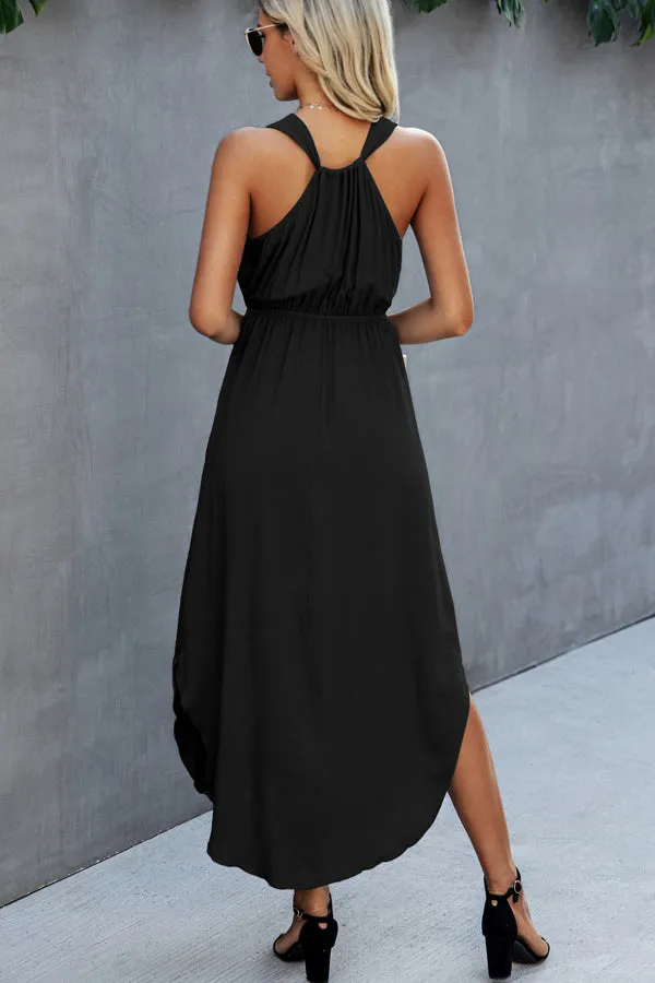 Beachsissi Dresses Women Solid Color V Neck Sleeveless Dress Black