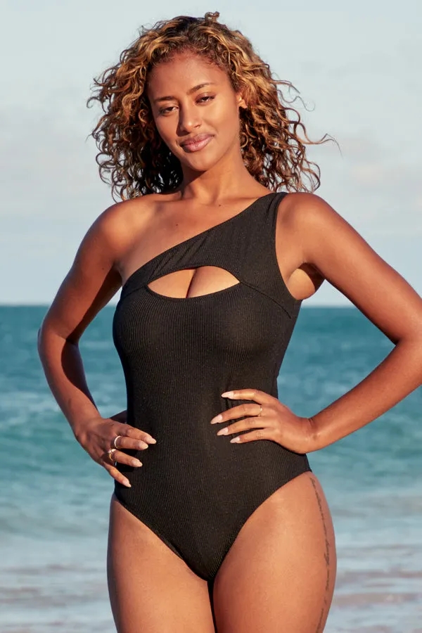 Beachsissi One Piece Women Black And Cutout Front Ribbed One Piece Swimsuit Black Beachsissi One Piece Women Black And Cutout Front Ribbed One Piece Swimsuit Black