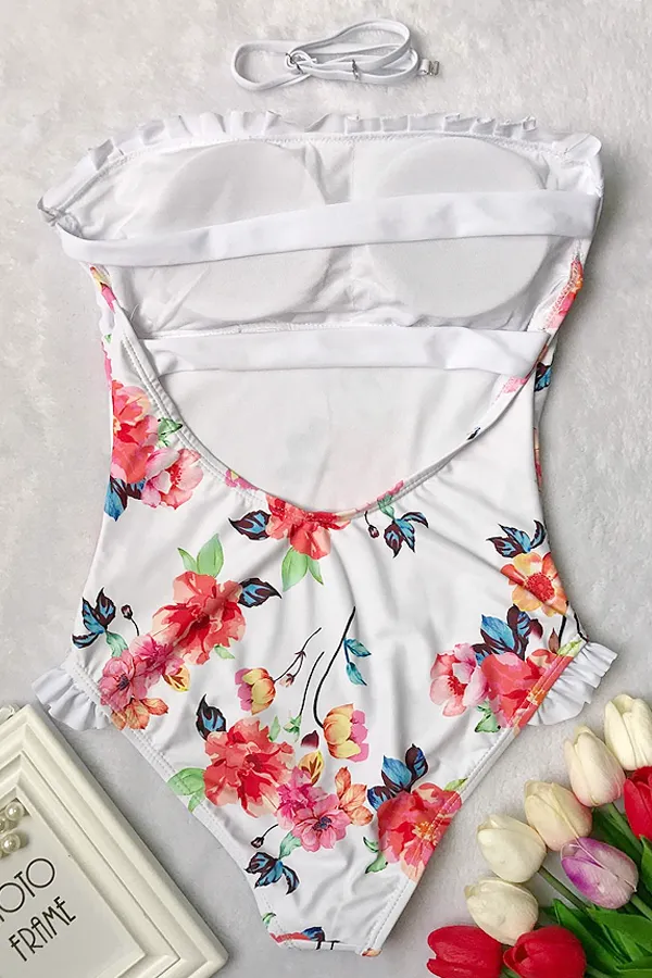 Beachsissi One Piece Women Heather Floral One Piece Swimsuit White