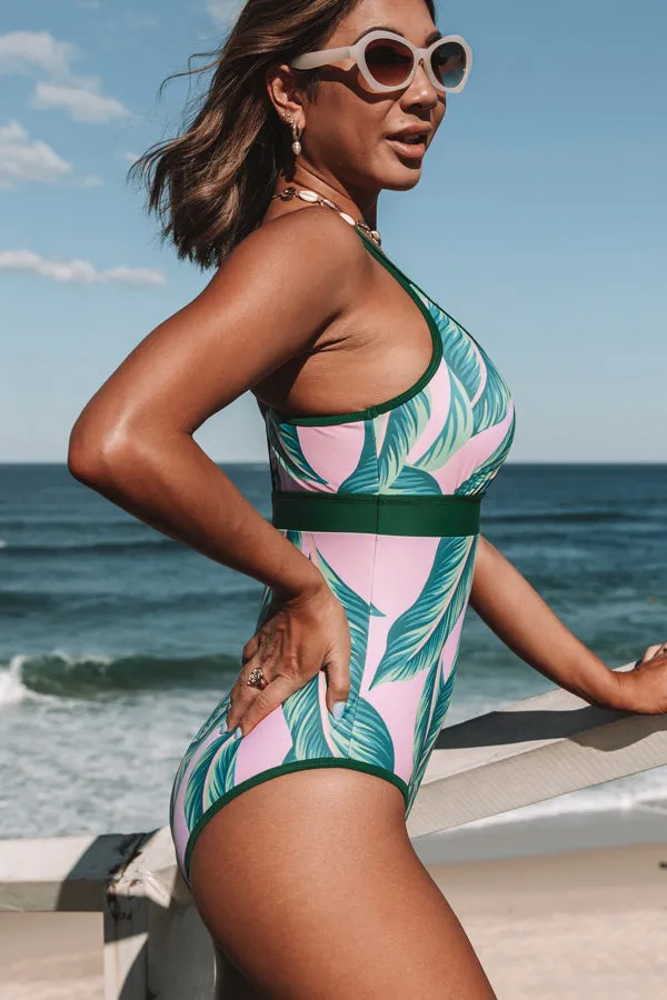 Beachsissi One Piece Women Leaf Print Patchwork V Neck One Piece Swimwear Green Beachsissi One Piece Women Leaf Print Patchwork V Neck One Piece Swimwear Green