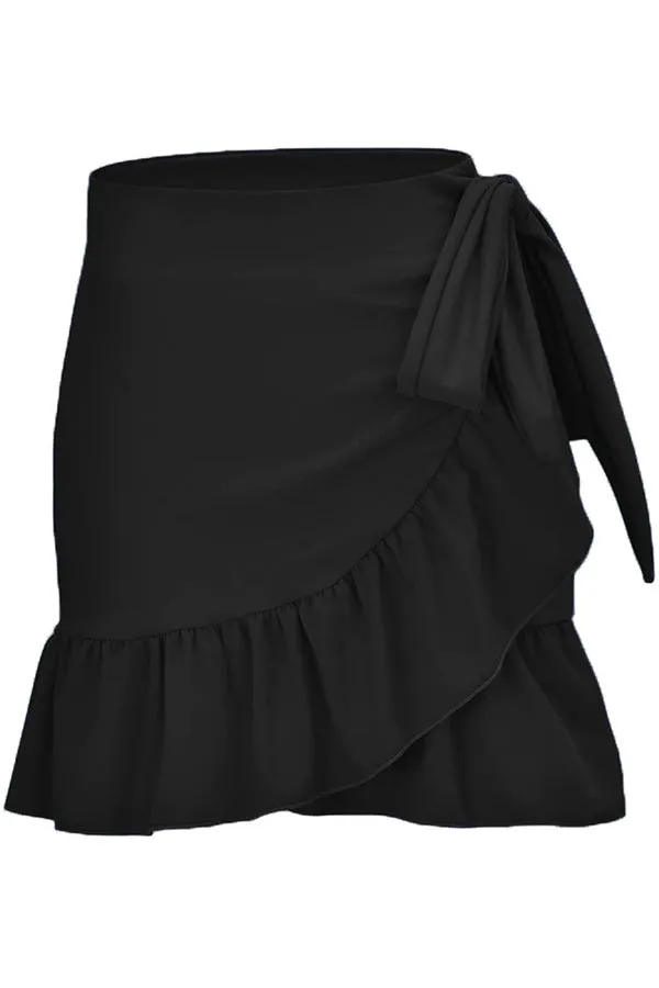 Beachsissi Swim Bottom Women Black Ruffle Hem Tie Side Swim Skirt Black