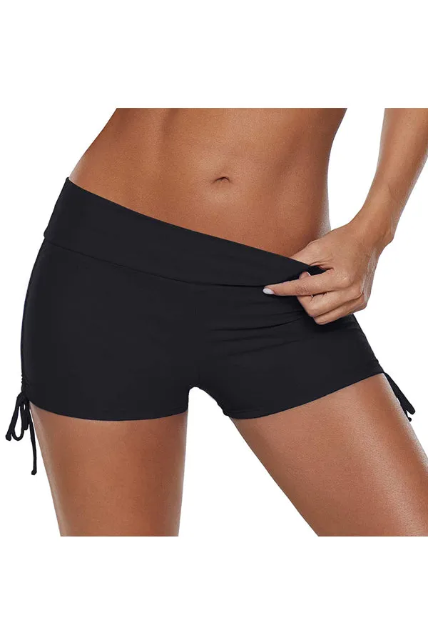Beachsissi Swim Bottom Women Drawstring Side Solid Color Black Swim Shorts Black Beachsissi Swim Bottom Women Drawstring Side Solid Color Black Swim Shorts Black