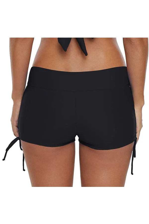 Beachsissi Swim Bottom Women Drawstring Side Solid Color Black Swim Shorts Black Beachsissi Swim Bottom Women Drawstring Side Solid Color Black Swim Shorts Black