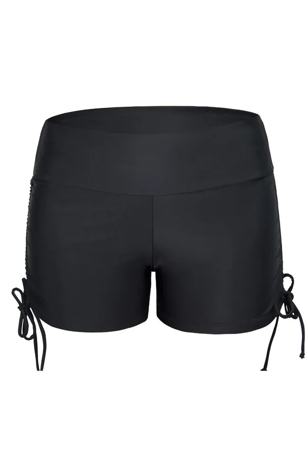 Beachsissi Swim Bottom Women Drawstring Side Solid Color Black Swim Shorts Black Beachsissi Swim Bottom Women Drawstring Side Solid Color Black Swim Shorts Black