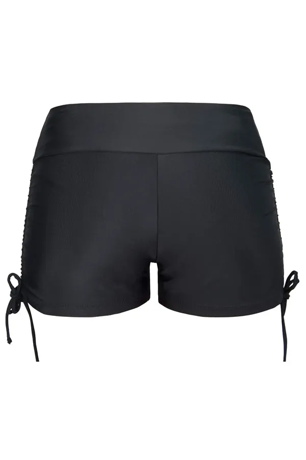 Beachsissi Swim Bottom Women Drawstring Side Solid Color Black Swim Shorts Black Beachsissi Swim Bottom Women Drawstring Side Solid Color Black Swim Shorts Black