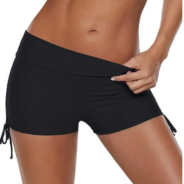 Beachsissi Swim Bottom Women Drawstring Side Solid Color Black Swim Shorts Black Beachsissi Swim Bottom Women Drawstring Side Solid Color Black Swim Shorts Black