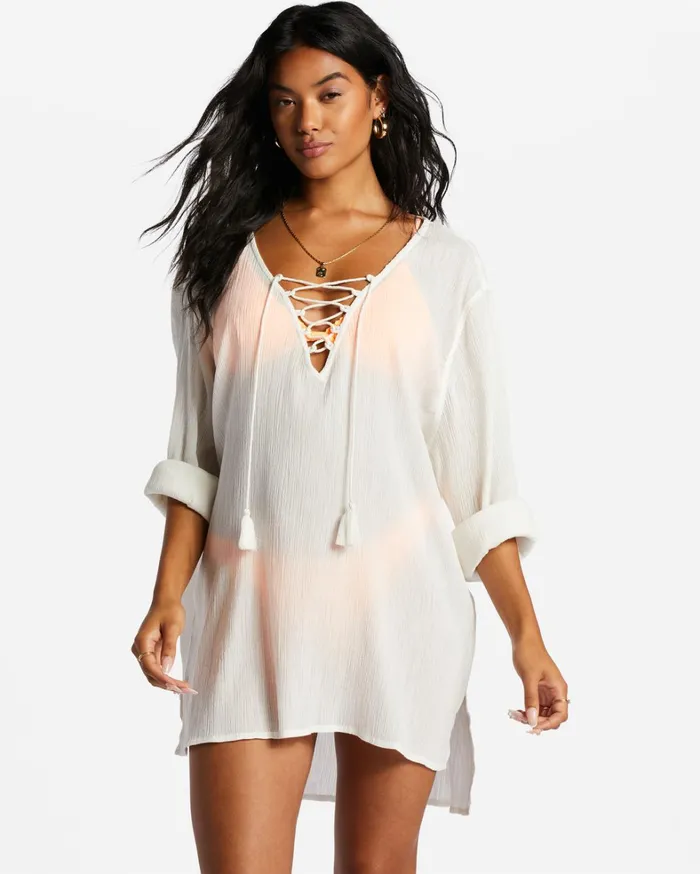 Billabong Beach Cover Ups Women Blue Skies Beach CoverUp Dress Salt Crystal