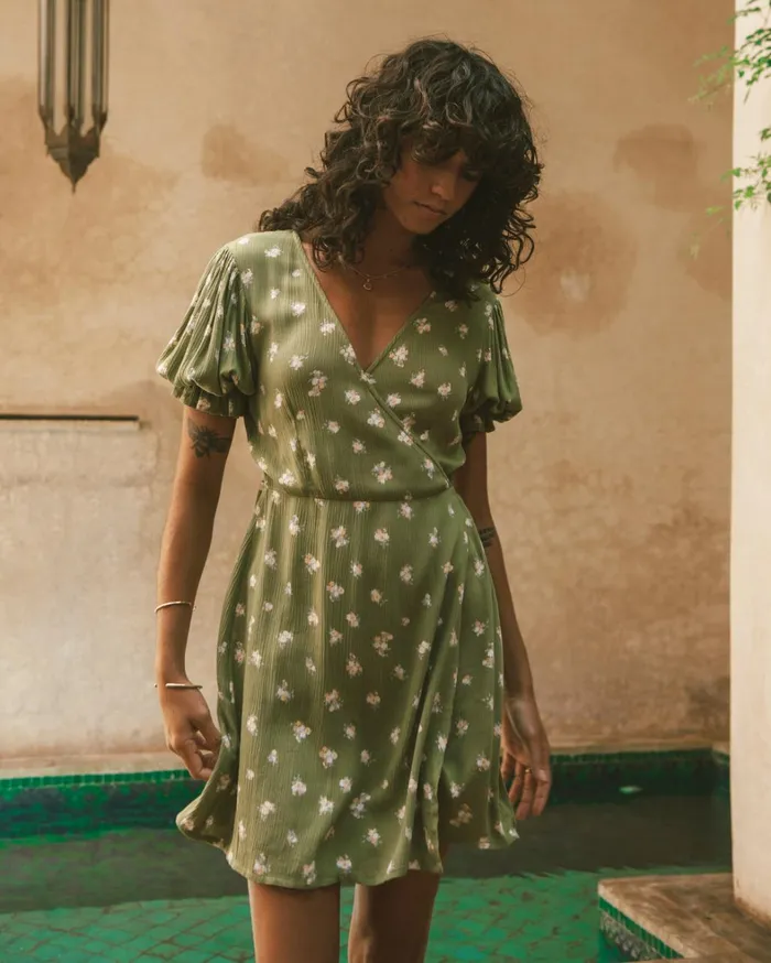 Billabong Dresses Women Chiquita Mini Wrap Dress Green Eyes