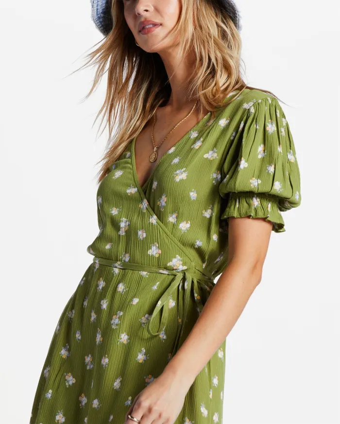 Billabong Dresses Women Chiquita Mini Wrap Dress Green Eyes Billabong Dresses Women Chiquita Mini Wrap Dress Green Eyes