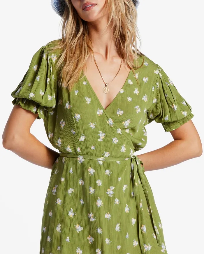 Billabong Dresses Women Chiquita Mini Wrap Dress Green Eyes Billabong Dresses Women Chiquita Mini Wrap Dress Green Eyes