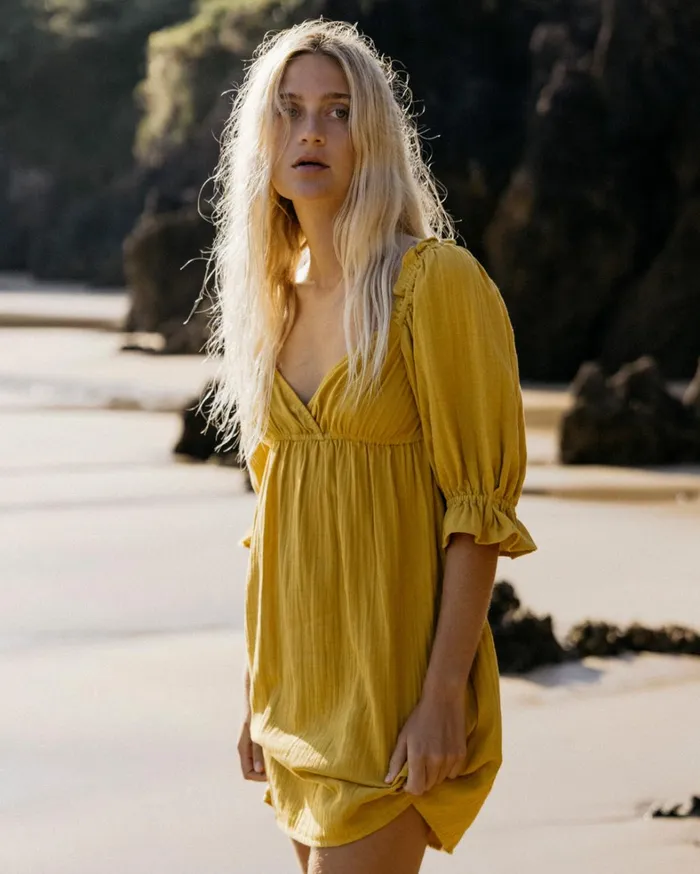 Billabong Dresses Women Perfect Paradise Babydoll Dress Golden Touch