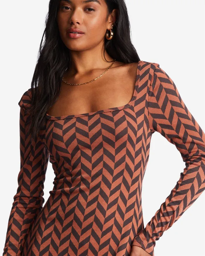Billabong Dresses Women Still Your Girl Long Sleeve Jersey Dress Brick Billabong Dresses Women Still Your Girl Long Sleeve Jersey Dress Brick