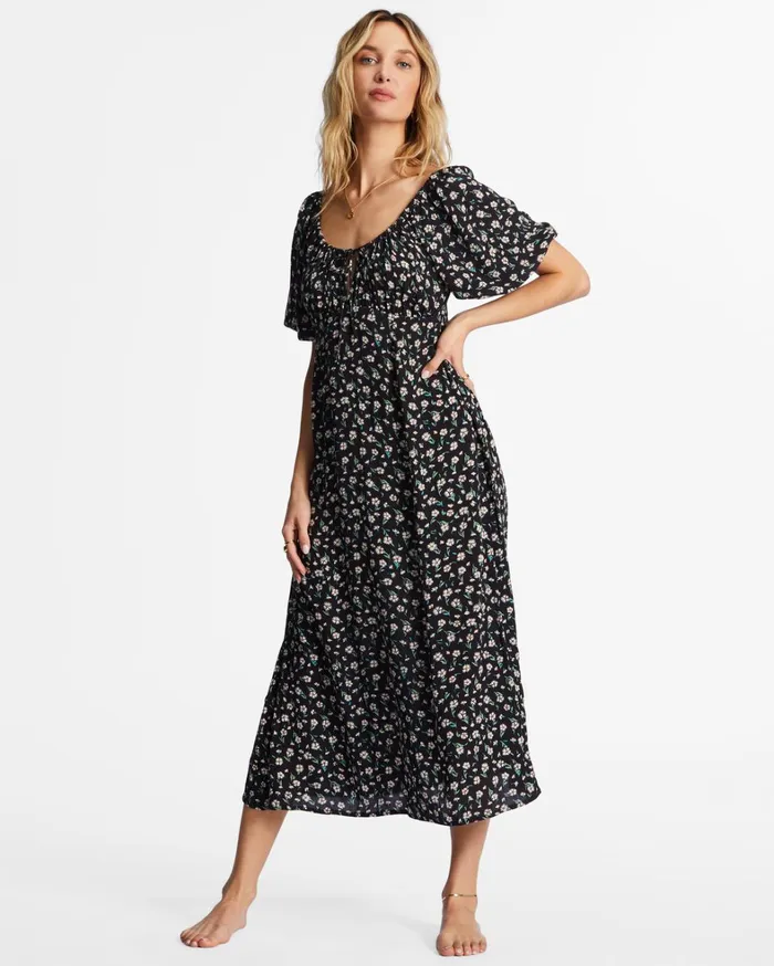 Billabong Dresses Women True Romance Midi Dress Black Pebble