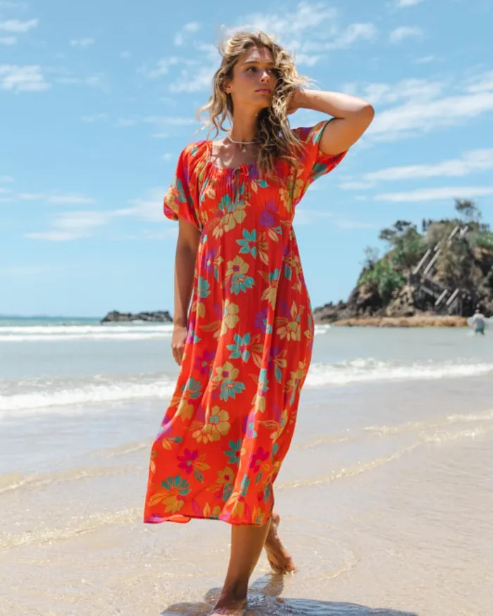 Billabong Dresses Women True Romance Midi Dress Bright Poppy