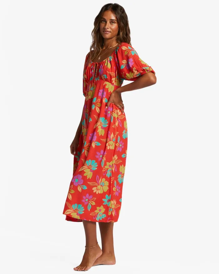 Billabong Dresses Women True Romance Midi Dress Bright Poppy Billabong Dresses Women True Romance Midi Dress Bright Poppy