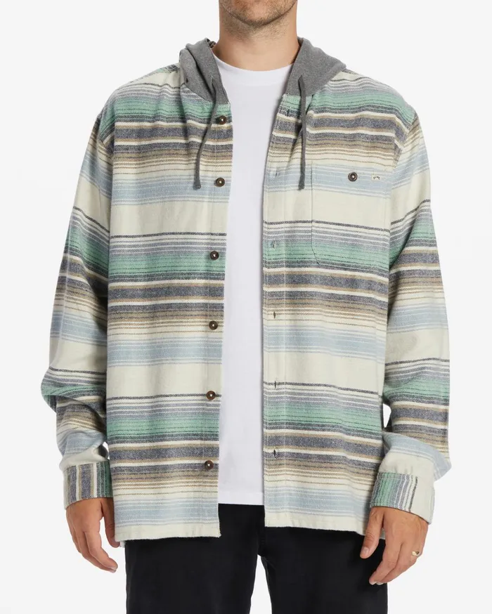 Billabong Flannels Men Baja Hooded Flannel Shirt Cream