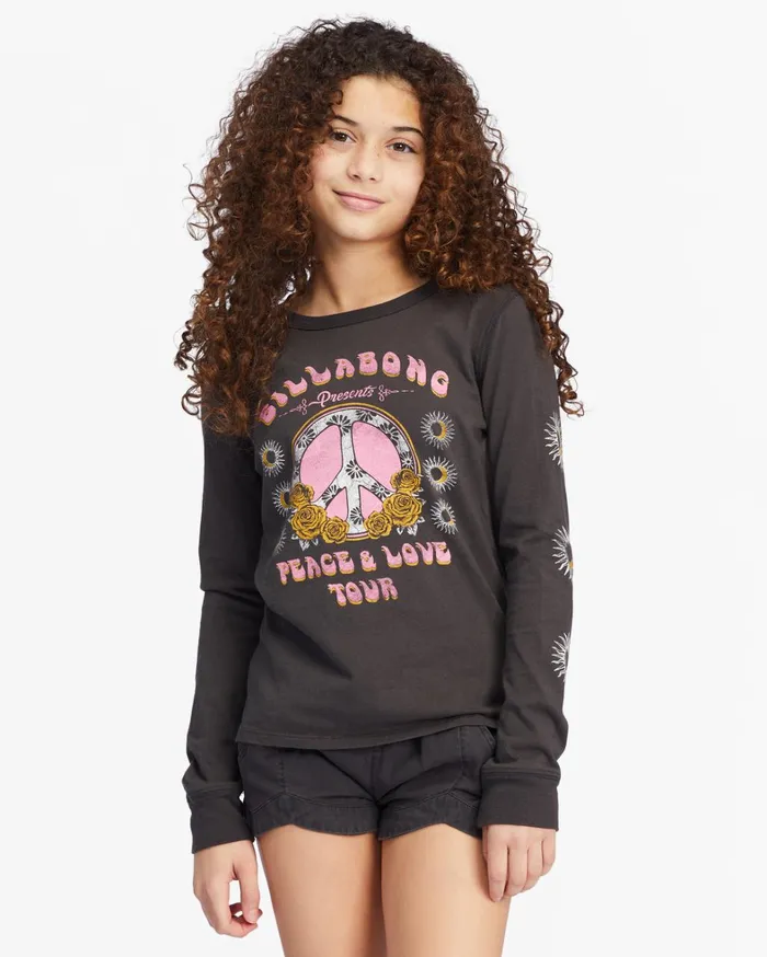Billabong Girls039 Tops and Tees Women Girls039 Peace Be The Journey Long Sleeve Graphic Boyfriend TShirt Off Black Billabong Girls039 Tops and Tees Women Girls039 Peace Be The Journey Long Sleeve Graphic Boyfriend TShirt Off Black